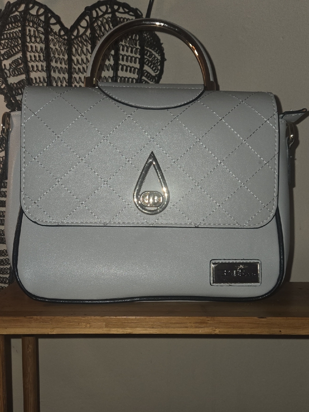 Quilted Top-Handle Satchel in Light Gray with Silver Hardware